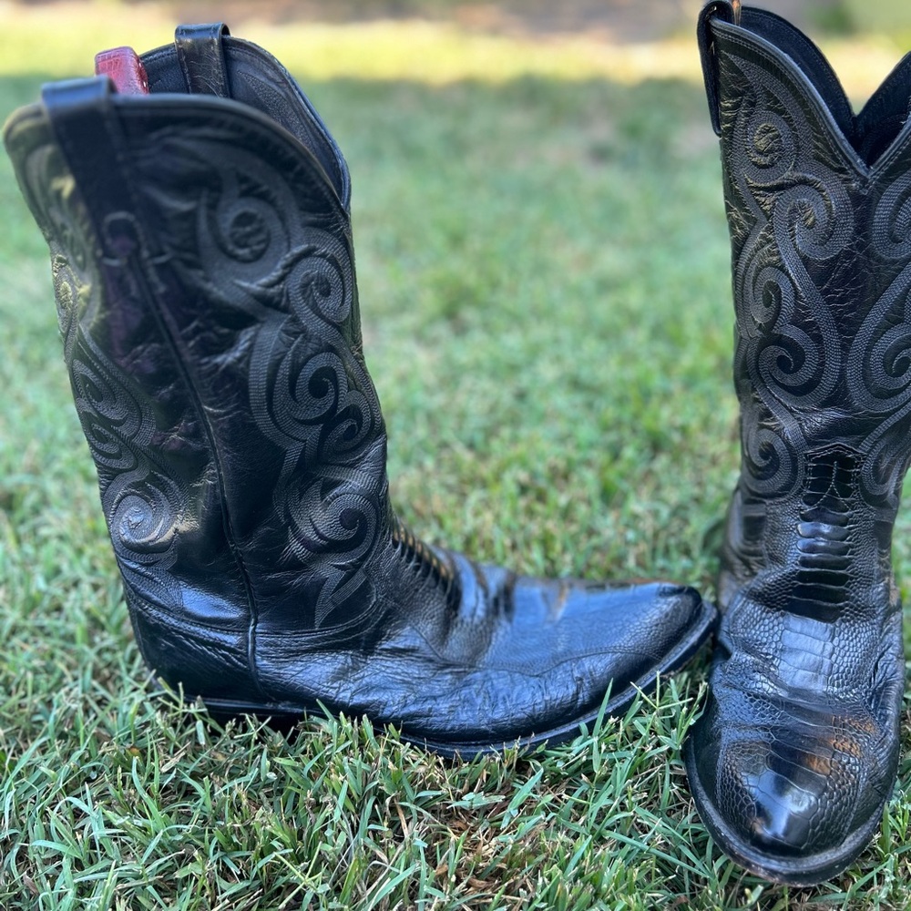 Black Ostrich Leg Western Cowboy Boots